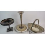 Silver plate: comprising a Victorian embossed cake basket with swing handle, a bread stand,