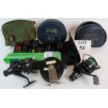 Angling Interest - three fishing reels with cases, two Cardinals and an Academy, floats,