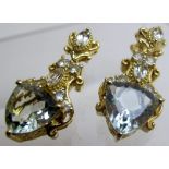 Trilliant cut green amethyst & sapphire earrings, post back, approx 12cts,