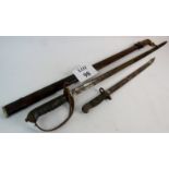 A 19th century officers sword with engraved blade, shagreen handle and leather finished scabbard,