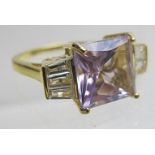 Square cut pink amethyst ring, size S,