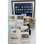 A collection of stamps and postcards.