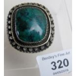 A Mexican silver pendant/brooch inset with large green agate cabochon cut stone est: £30-£50