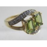 14k yellow gold octagon cut, peridot and diamond ring, 4 grams,