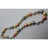 Shell pearl necklace, large individually knotted, 12mm round pearls, pastel shades,