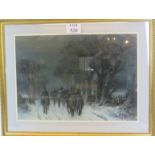 George Sheffield (1839-1892) - 'Troops in a winter wooded lane', pastel, signed and dated,