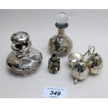 A collection of 3 scent bottles and a plated condiment set est: £30-£50