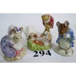 Four Royal Albert Beatrix Potter figures, 'Mr Jeremy Fisher Digging', 'Benjamin Wakes Up',