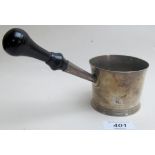 An 18th century brandy pot with wooden handle,