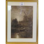 George Sheffield (1839-1892) - 'The windmill, Rotterdam', sepia watercolour, signed and dated,