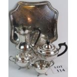 A vintage silver plated Georgian-style five piece tea and coffee set with tray est: £30-£50