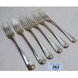 A set of 6 Georgian silver table forks, London 1792, Richard Crossley, approx 14.