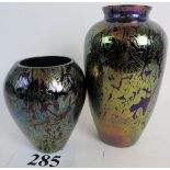 Two Royal Brierley 'Studio' iridescent glass vases, signed,