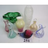 An Art Deco frosted glass vase bearing spurious Lalique mark, and other decorative glassware,