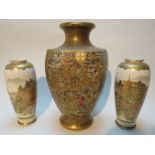 A pair of Japanese Meiji period signed Satsuma pottery vases, 21cm high, one A.F.