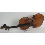 An antique violin, with 14" two-piece back, overall length 59cm,