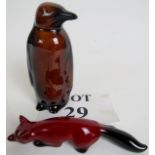 A Royal Doulton flambe model of a fox, 14cm long,