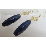 Fine lapis lazuli earrings, shepherds hook, 24k yellow gold/925,