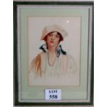 A G Horner (1926) - 'Portrait of a stylish Art Deco lady', watercolour, signed and dated,