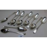 A collection of 12 Georgian silver Newcastle serving spoons, nine Newcastle 1803 John Langlands II,