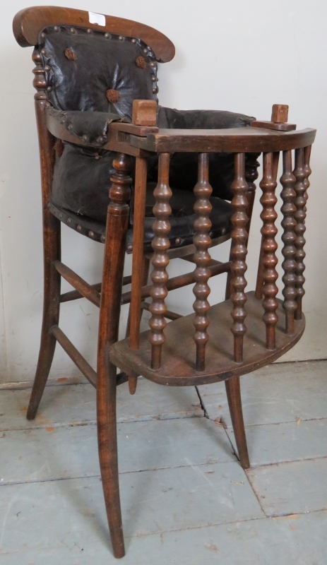 A Victorian turned child's high chair up