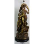 A large and decorative Classical Revival gilt plaster lamp base in the form Maidens and Infant,