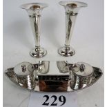A good quality vintage 'Georgian-Revival' silver plated 'boat shaped' desk stand and a pair of