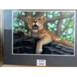 Sarah Millward (British, b1979) - 'The Gaze of the Lioness', acrylic on board, signed,