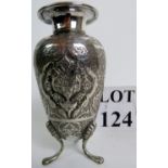 A late 19th/early 20th century Persian white metal vase, chased decoration, impressed marks,