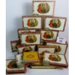 A collection of vintage Havana cigar boxes with original labels, Partagas, Bolivar, Monte Cristo,
