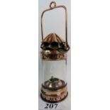 A good 19th century copper and original glass storm lantern, 29cm high.