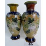 A pair of Doulton stoneware 'Slaters Patent' vases, c1895-1900, with stylised tube-lined,
