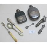 2 plated hip flasks, a Police whistle and 4 other items.