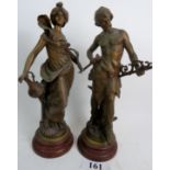 A pair of 19th French bronzed spelter figures after Auguste Moreau,