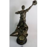 A large French bronzed metal figural clock in the Steampunk style,