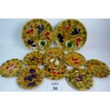 A decorative vintage French Sarreguemines Majolica eleven piece fruit/dessert set,