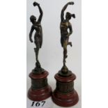 A pair of Classical Revival bronze figures depicting ancient God and Goddess,