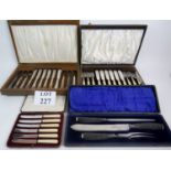Four vintage cased sets of cutlery, comprising a bone handled fish set, silver plated fish set,