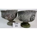 A pair of antique lead planters, applied with lion mask roundel's,
