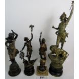 Four antique and vintage bronzed sculptures in the 19th century French taste,