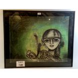 ANNAPOORNA SITARAM (20th century) - `Girl with a Squirrel', mixed media, inscribed and labels verso,