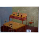 Contemporary School - 'Dining furniture', oil on canvas, 61 cm x 92 cm, unframed,