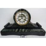 A decorative 19th century marble cased `DRUM' mantel clock, with enamel dial,