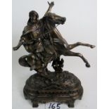 A late 19th/early 20th century European bronzed sculpture, cast as an Arabic warrior on horseback,
