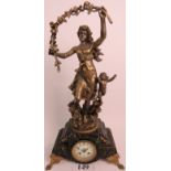 An ornate 19th century French bronzed gilt-metal and marble cased figurative mantel clock,