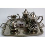 A silver plated coffee set on tray, Arab