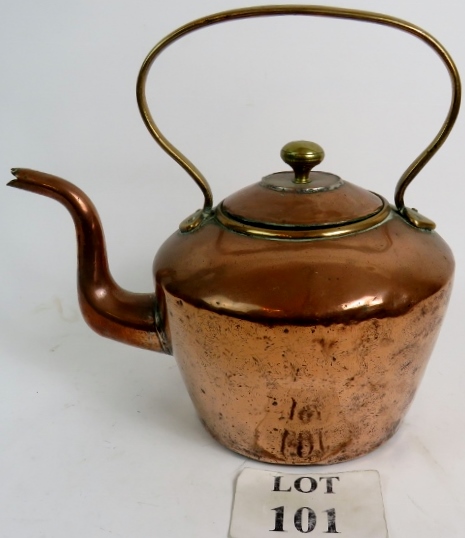 Large copper kettle with brass handle, 3