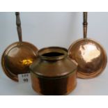 Two copper bed warming pan with long tur