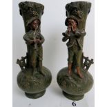 A pair of bronzed vases, c.