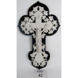 A contemporary large marble crucifix on a contrasting marble back plate, approx 20" tall,
